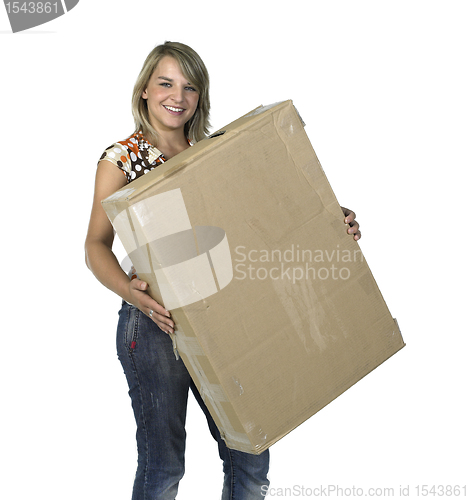 Image of cute girl holding a old cardboard box