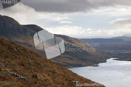 Image of landscape near Stac Pollaidh with dramatic sky