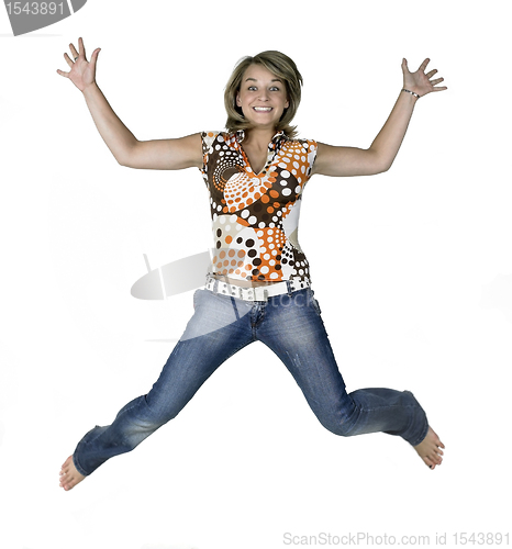 Image of funny blond jumping girl