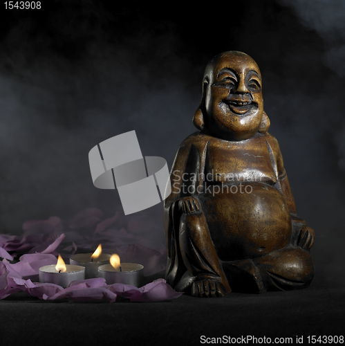 Image of Buddha sculpture in dark back