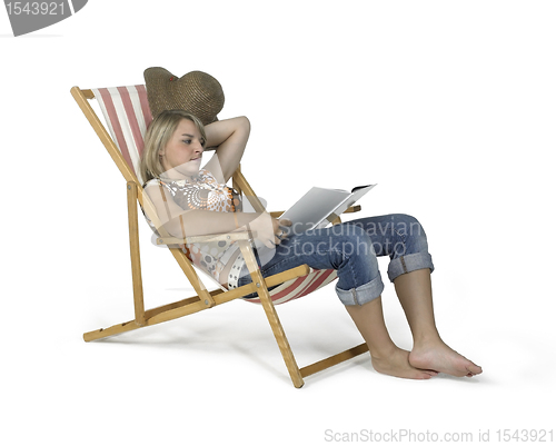 Image of relaxing girl in canvas chair