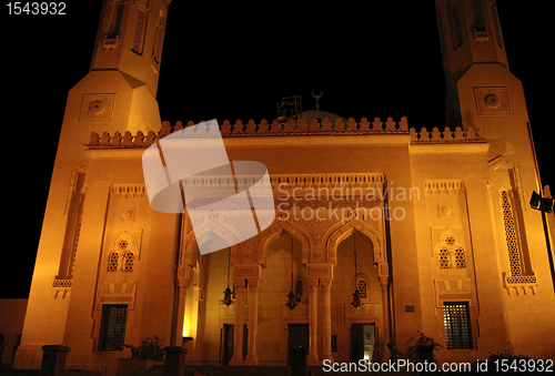 Image of mosque at night in Aswan