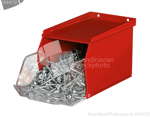 Image of red plastic screw box