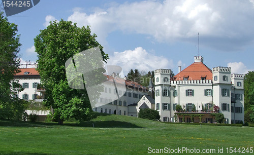 Image of idyllic Schloss Possenhofen at summer time