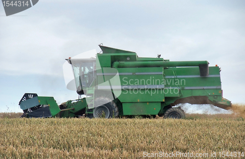 Image of harvesting harvester on a crop field