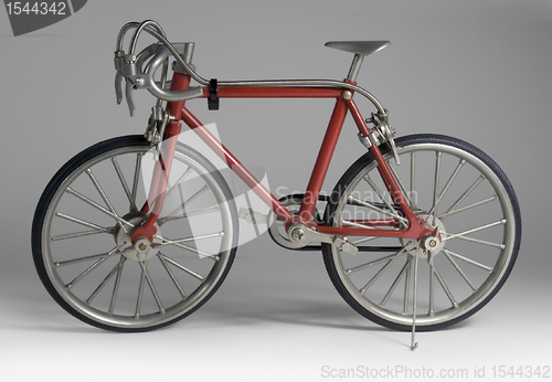 Image of model of a red framed bicycle