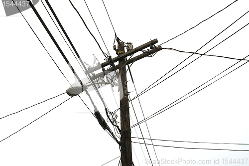 Image of line pole in white back