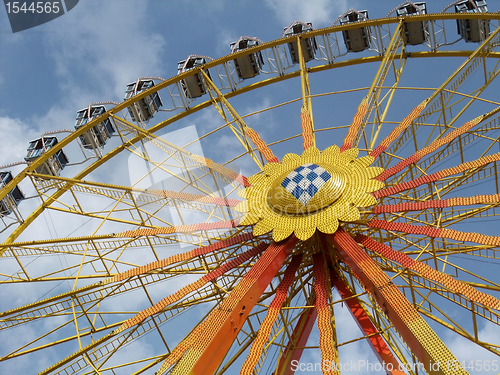 Image of big wheel in front of blue sky
