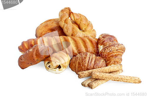 Image of White bread and rolls and bread sticks