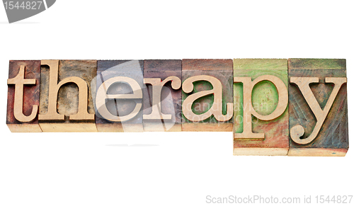 Image of therapy word in letterpress type