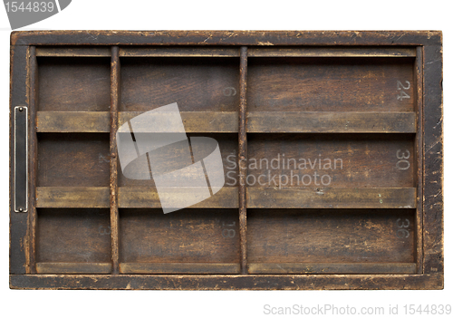 Image of vintage grunge wood printer drawer