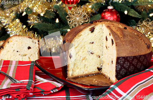 Image of Italian Panettone in Christmas Setting