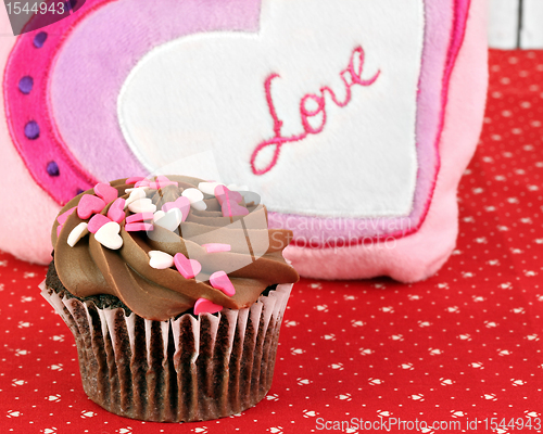 Image of Delicious chocolate cupcake decorated for Valentines Day