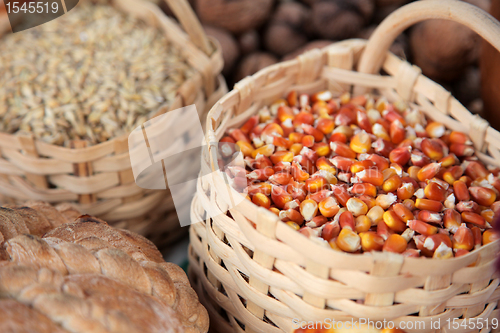 Image of Basket with wheat and maize