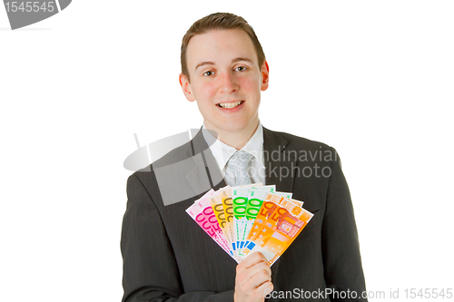 Image of Businessman holding euro banknotes