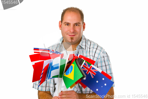 Image of Young man with international flags