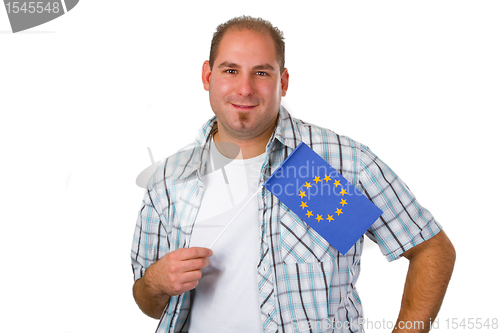 Image of Young man with european flag