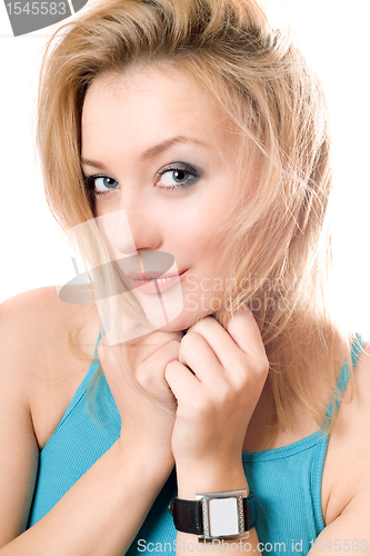 Image of Closeup portrait of lovely young blonde