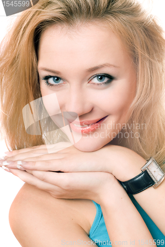 Image of Closeup portrait of a smiling young blonde