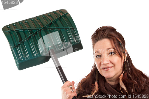 Image of Woman Holding Her Snow Shovel