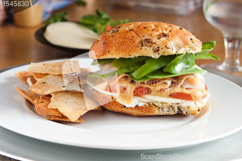 Image of Delicious Turkey Sandwich and Pita Chips