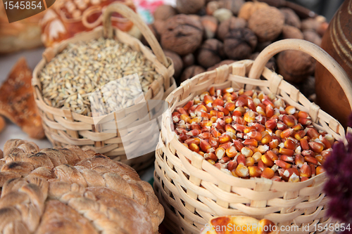 Image of Basket with wheat and maize