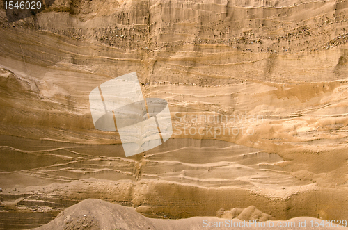 Image of Geological layers of earth in deep sand pit 