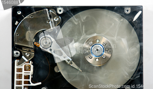 Image of Hard disk drive with smoke