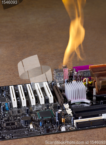 Image of burning computer mainboard