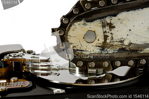 Image of Chain saw and hard drive