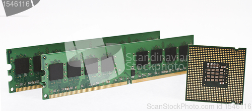 Image of two ram modules and a modern cpu