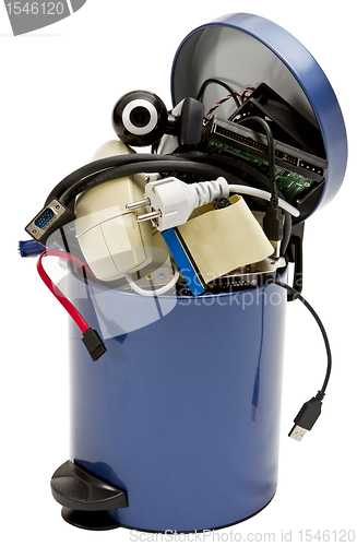 Image of trashcan with electronic waste