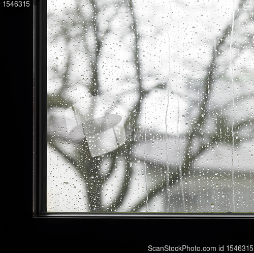 Image of edge of a window and raindrops