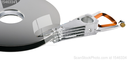 Image of hard disk platter and actuator arm