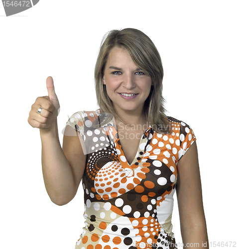 Image of smiling blond girl showing thumb up