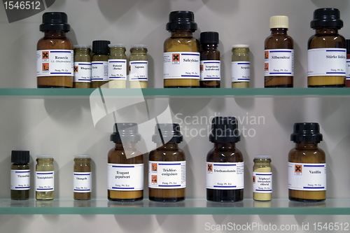 Image of chemicals in glass bottles