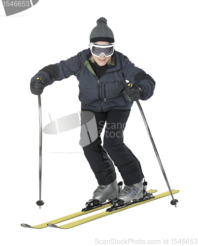 Image of funny girl while skiing