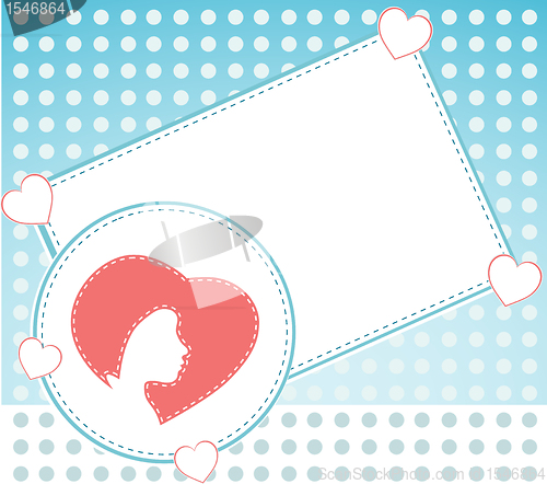Image of card with heart and woman head. invitation card