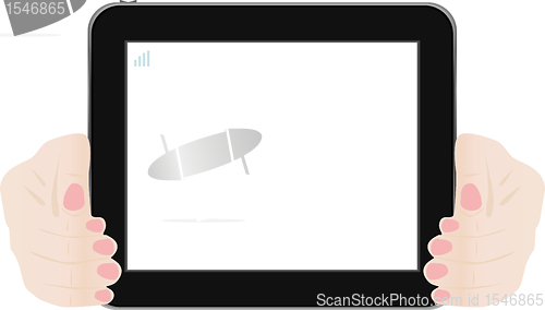 Image of a female hand holding a touchpad pc