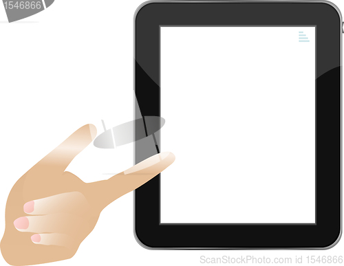 Image of digital tablet in hands over white background