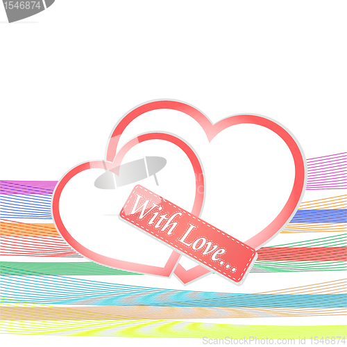 Image of romantic vector background with two red hearts
