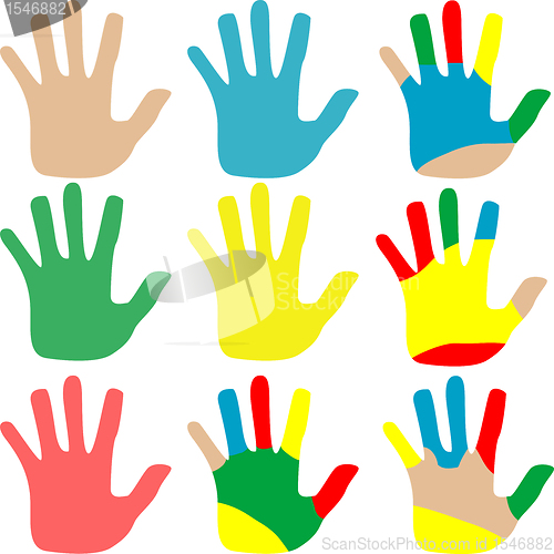 Image of Vector illustration hands multicolored set isolated on white