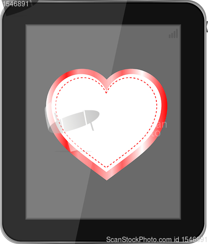 Image of tablet pc on white background love valentine heart