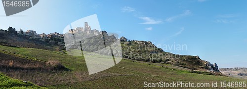 Image of Ruins of medieval castle on the hill in Sicily, Italy