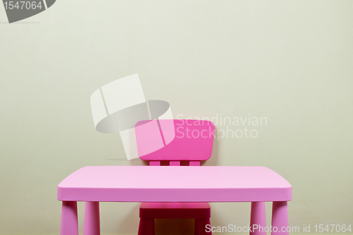 Image of Kids desk and chair against the wall