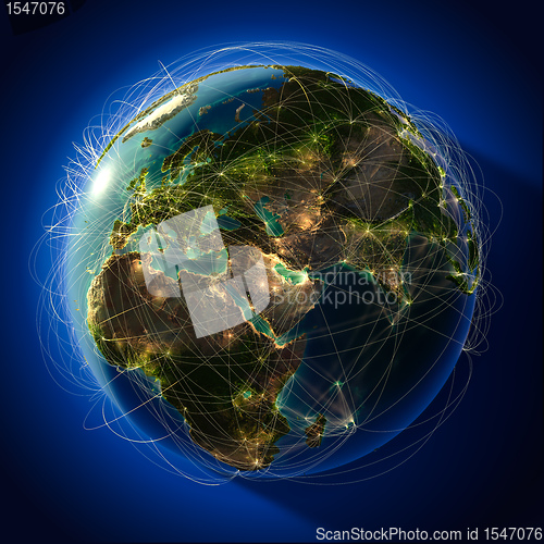 Image of Major global aviation routes on the globe