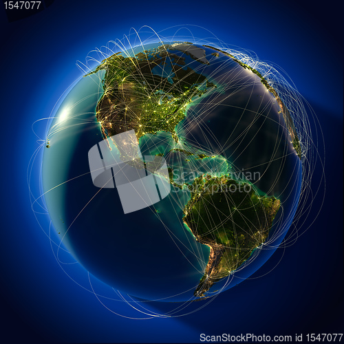 Image of Major global aviation routes on the globe