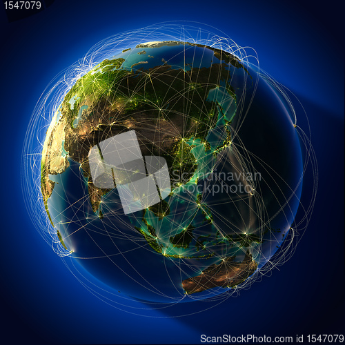 Image of Major global aviation routes on the globe