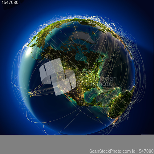 Image of Major global aviation routes on the globe