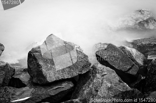 Image of Black and white photo of shore at the sea